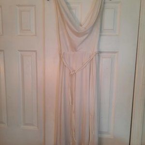 Women's long sleeveless white gown, strappy back